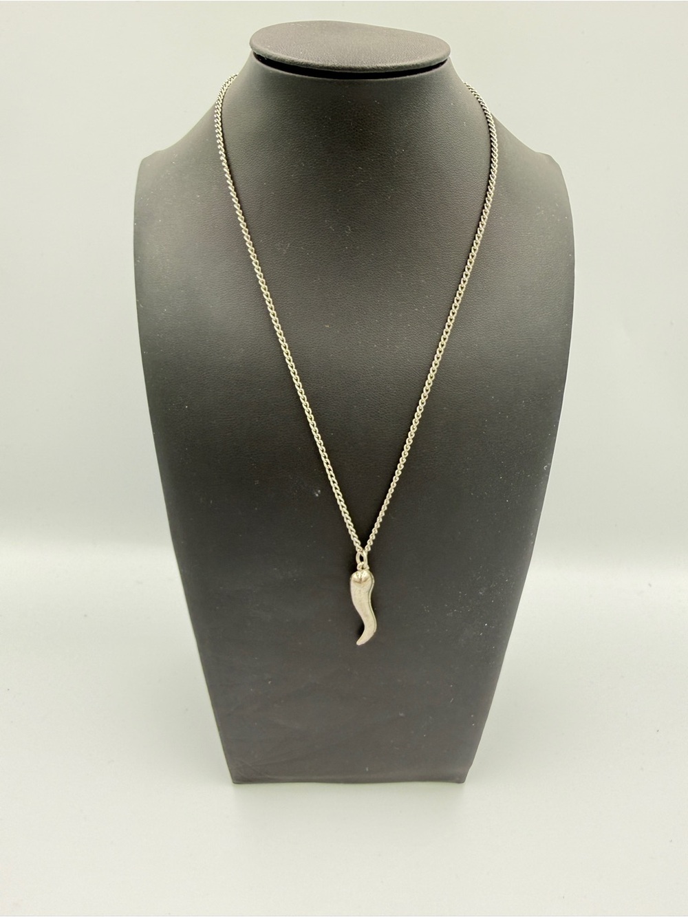 Silver Tone Horn Pendant Necklace in Silver